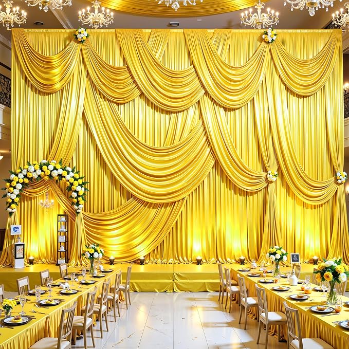 Yellow Gold Glitter Backdrop Curtains - 20x12FT Satin Photo Backdrop, Wrinkle-Free Shimmer Back Drop Cloth Shiny Drapes for Photobooth Wedding Birthday Parties Photoshoot Background Decorations