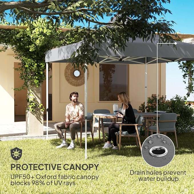 Outsunny 10' x 10' Heavy Duty Pop Up Canopy Tent with Sidewall and Trash Bags, UPF50+ Instant Sun Shelter, Height Adjustable, with Wheeled Bag, Sand Bags for Outdoor, Patio, Gray