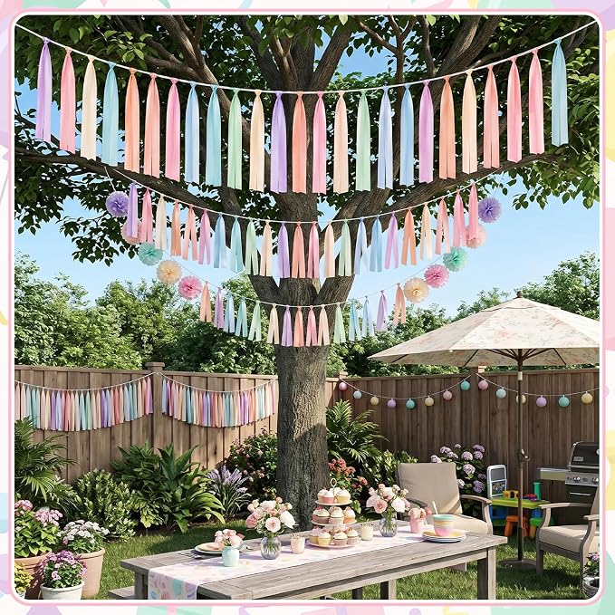 Tenceur 131 ft Party Decor Pre Assembled Ribbon Tassel Garland Boho School Classroom Streamer Ribbon Tassel Garland Birthday Nursery Photography Prop Decor