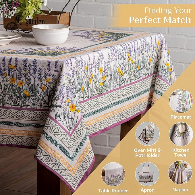 Maison d' Hermine Table Cloth Rectangle Table 100% Cotton 60 x 108 Inches Tablecloth Reusable Decorative for Dining Kitchen Room Farmhouse Party Home Hotel Restaurant Spring Summer - Fanny Lavender