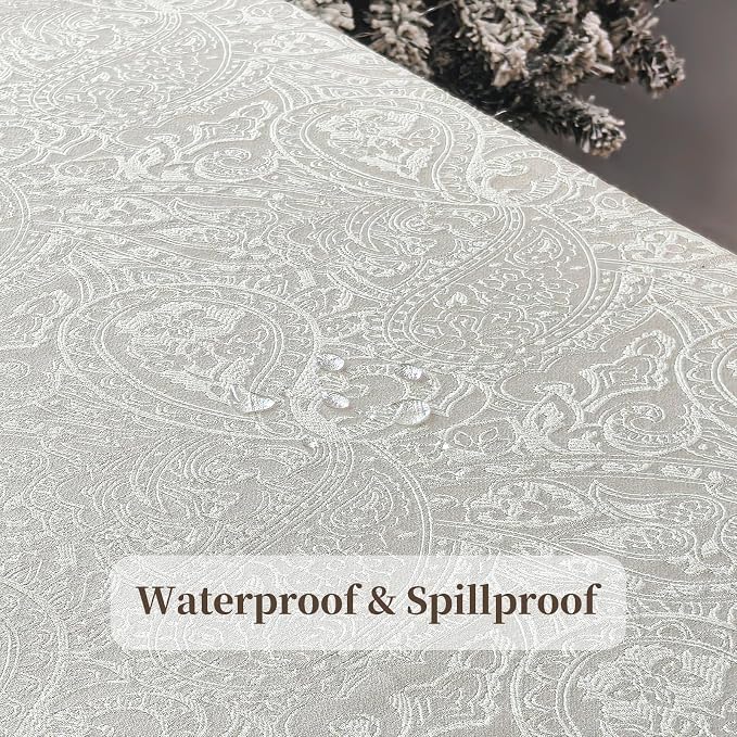 Jacquard Square Tablecloth, Thick Kitchen Dining Table Cloth for Square or Round Tables, Waterproof Decorative Fabric Table Cover for Outdoor and Indoor, 70x70 Inch Milky White