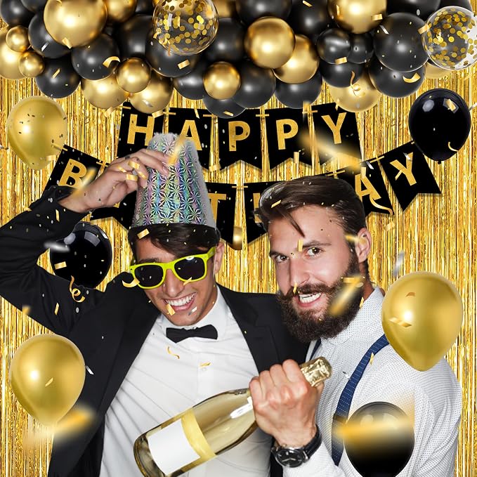 Gold 30th birthday decorations for him Men,3pcs birthday Decorations for Men boys black and gold Balloon Boxes Birthday Party Favors