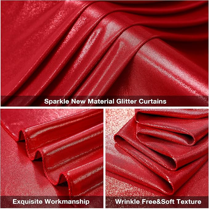 10x10FT Red Sequin Backdrop Curtain for Party - 2 Panels 5x10FT Wrinkle-Free Shimmer Drapes for Birthday, Wedding, Christmas, Decorations & Photography