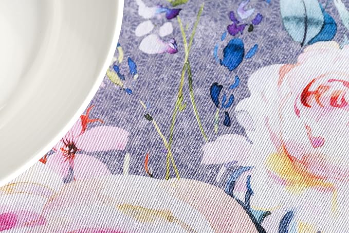 Maison d' Hermine Table Cloth Round Table 100% Cotton 63 Round Inches Tablecloth Reusable Decorative for Dining Kitchen Room Farmhouse Party Home Spring Summer - Sweet Rose Lavender - Country Garden