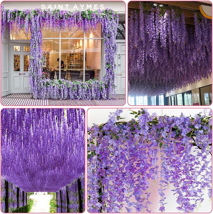 Alotiki Wisteria Hanging Flowers,Fake Hanging Flowers,Wisteria artificiales Garland for Home Wedding Arch Floral Party Garden Ceremony Outdoor Decor,3.6 feet Long(25,Purple)
