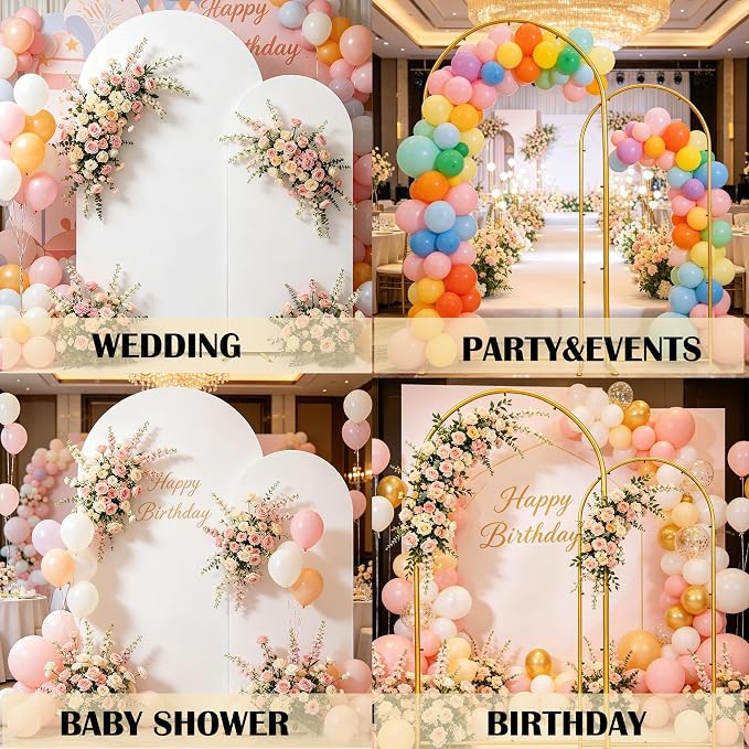 Wedding Arch Backdrop Stand and Cover 6FT/7.2FT Set of 2, White | Metal Arch Backdrop Stand, High Elasticity Arch Cover, For Wedding Birthday Baby Shower Celebration