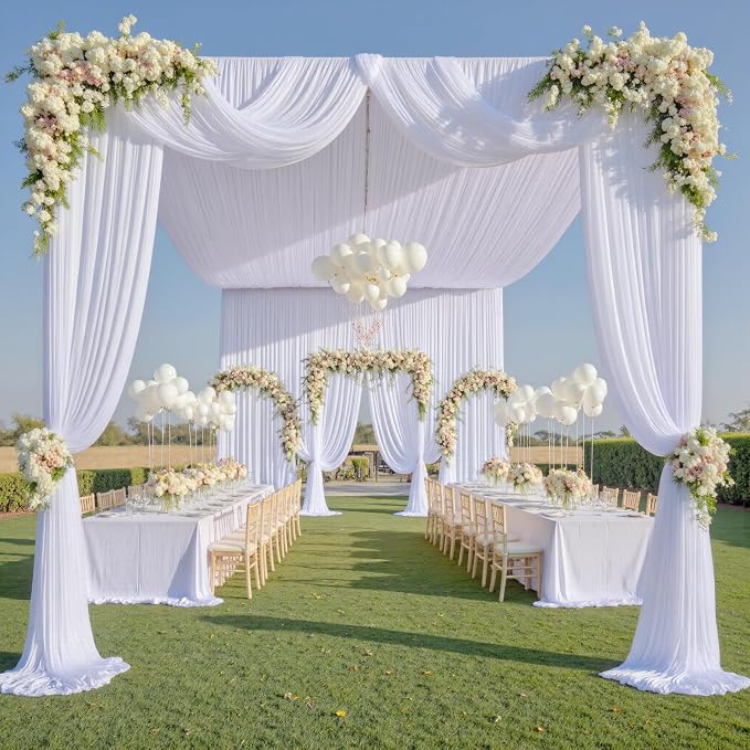 4 Panels 5x30ft White Ceiling Drapes for Wedding, Wrinkle Free Thick Polyester 30ft Long Canopy Tent Ceiling Curtains Draping Arch Drapery for Birthday Party Event Venue Decoration