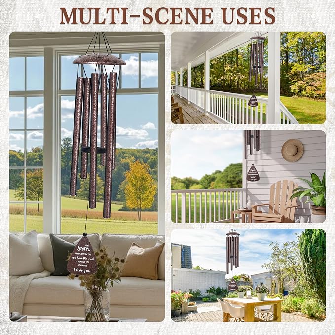 Sister Gifts, 32" Bronze Wind Chimes, Sister's Birthday Gifts from Sisters Brother, Sisters in Law Gift, Best Sister Ever Gift for Women Birthday Christmas Mother's Day, Home Decor