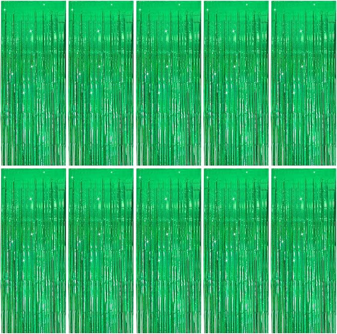 Tinsel Curtain Green Birthday Party Decorations - 10 Packs Glitter Foil Fringe Curtain Decor Streamers for Birthday, Christmas, Wedding, Halloween, Graduation