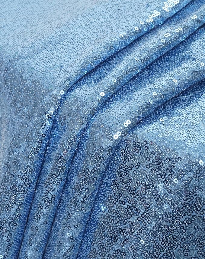Eternal Beauty Baby Blue Tablecloth, 120 Inch Round Sequin Tablecloth for Party Cake Dessert Table Exhibition Events