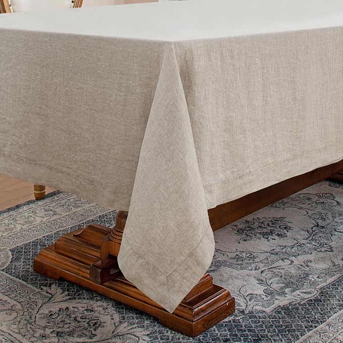 Linen World Linen Tablecloth,100% French Linen Natural Tablecloth 90" x 60" Inch,Washable Rectangular Tablecloth for Dining,Outdoor,Weddings and Restaurants,Decorative Thanksgiving Christmas