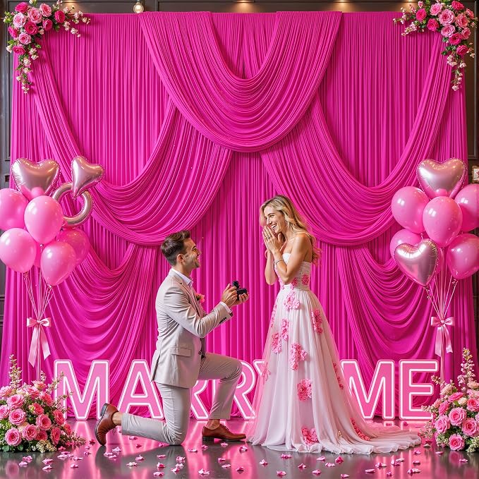 10x12 Hot Pink Backdrop Curtains for Wedding Party Wrinkle Free Backdrops Curtain Drapes Fabric Decoration Fuchsia Photo Back Drop Cloth for Baby Shower Photography Stage Reception 5ft x 12ft,2 Panels