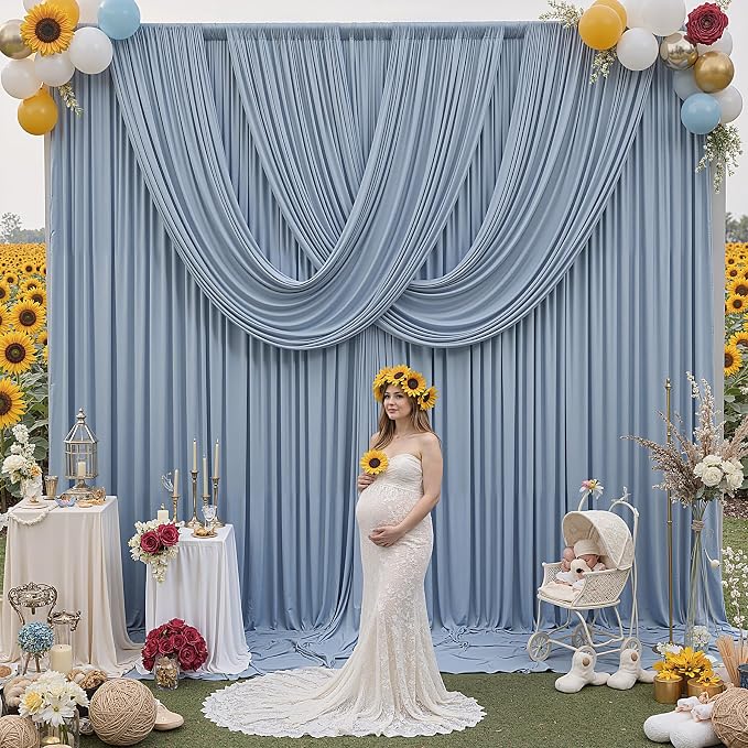 12ft x 10ft Dusty Blue Backdrop Curtains for Parties, Wrinkle Free 2 Panels Photo Backdrop Drapes Back Drop Cloth for Wedding Birthday Photography Background Decor