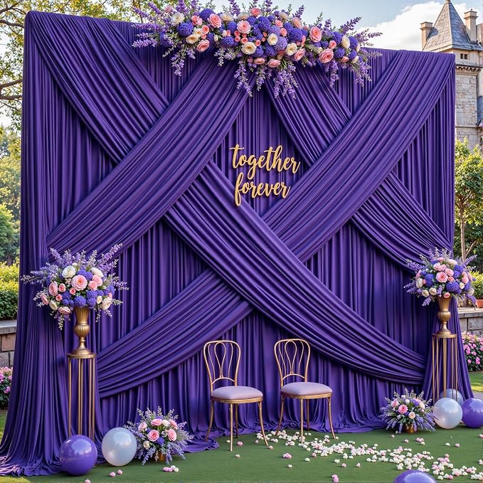 6 Panles Purple Backdrop Curtains - Wrinkle Free Fabric Backdrop Curtain for Photoshoot, 10FT Wedding Party Photo Backdrop Drapes for Birthday Baby Shower Photography Stage Background Decorations