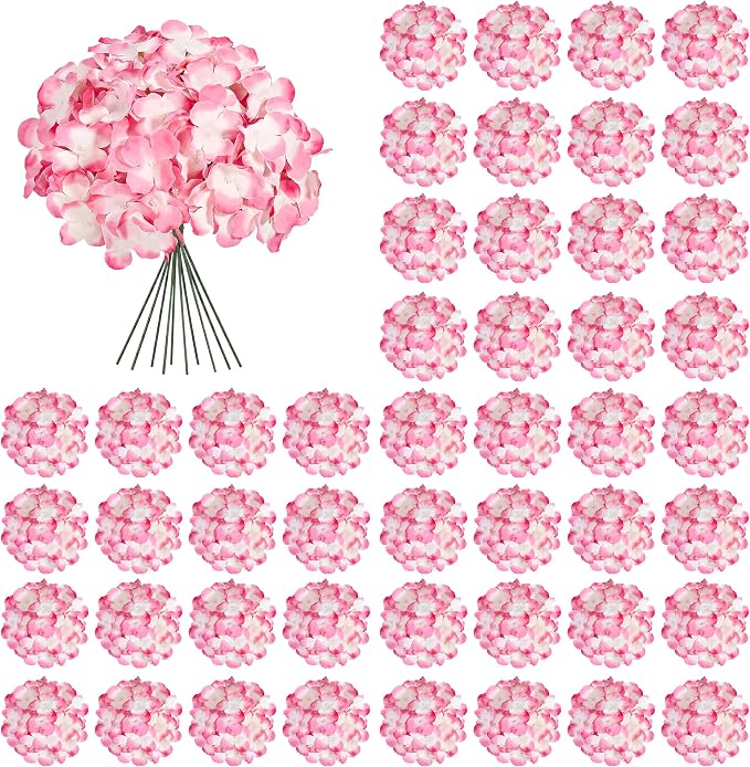 Auihiay 64Pcs Hydrangea Artificial Flowers Bulk, Faux Hydrangea Flowers Heads with Stems for Spring Spring Wedding Decor Bouquets and Centerpieces Wedding Photo Booth(Blush Gradient)