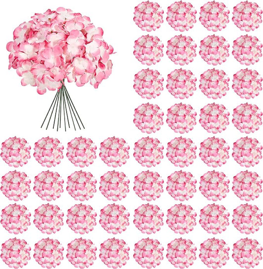 Auihiay 64Pcs Hydrangea Artificial Flowers Bulk, Faux Hydrangea Flowers Heads with Stems for Spring Spring Wedding Decor Bouquets and Centerpieces Wedding Photo Booth(Blush Gradient)