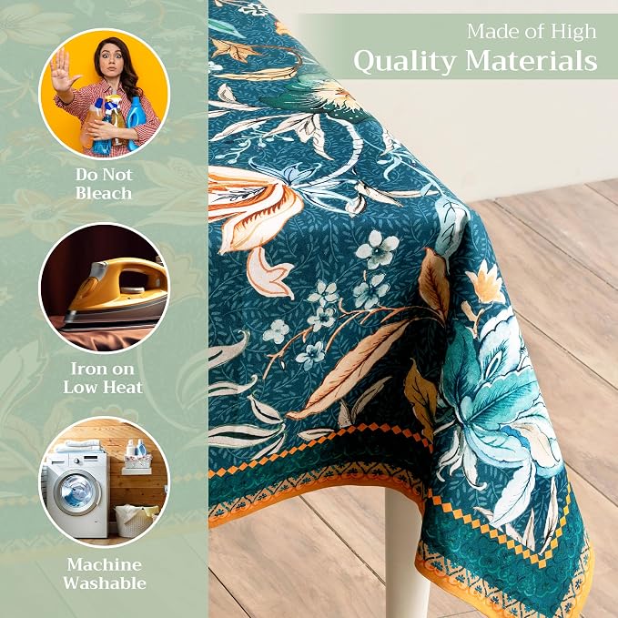 Maison d' Hermine Table Cloth Rectangle Table 100% Cotton 70 x 90 Inches Fall Tablecloth Reusable Everyday Use for Thanksgiving Christmas Decorations Dining Farmhouse Party (Luxury Loft - Dark Teal)