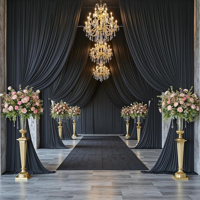 20ftx12ft Black Backdrop Curtain -Wrinkle Free Black Drapes for Birthday Parties, Photography, and Wedding Receptions-4 Panels 5FTx12FT