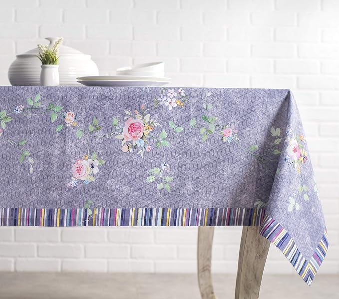 Maison d' Hermine Table Cloth Square Table 100% Cotton 60 x 60 Inches Tablecloth Reusable Decorative for Dining Kitchen Room Farmhouse Party Home Spring Summer - Sweet Rose Lavender - Country Garden