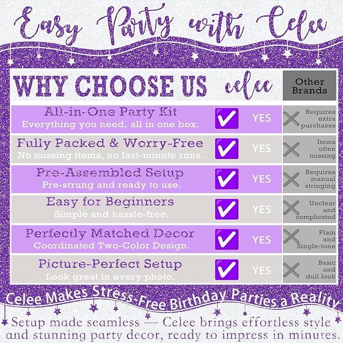 Purple and Silver Birthday Party Decorations Set - Happy Birthday Banner Balloons Foil Curtains Hanging Swirls for Women Girls Birthday Party Supplies