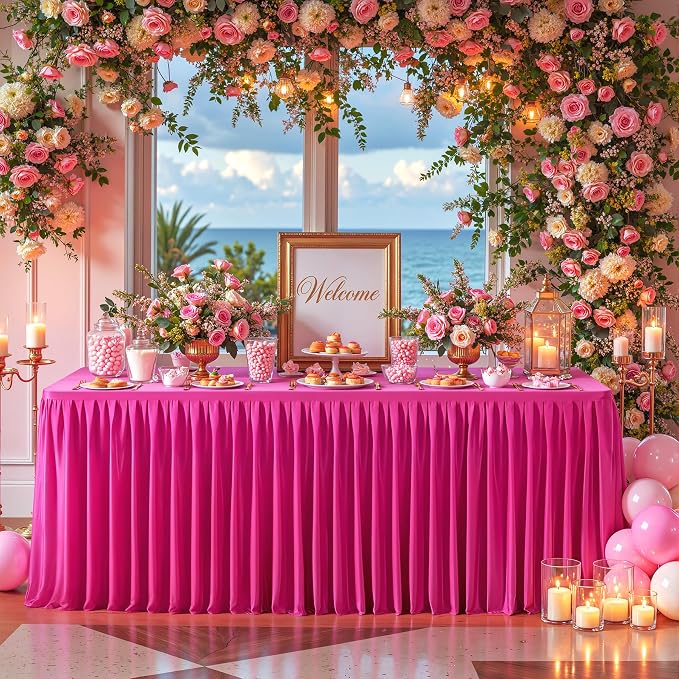 Wish Care 6 Pack Hot Pink Rectangle Table Clothes for 6 Foot Tables, Polyester Fitted Tablecloths 6ft Stretch Table Cover for Wedding, Birthday, Parties, Trade Show, Craft Show