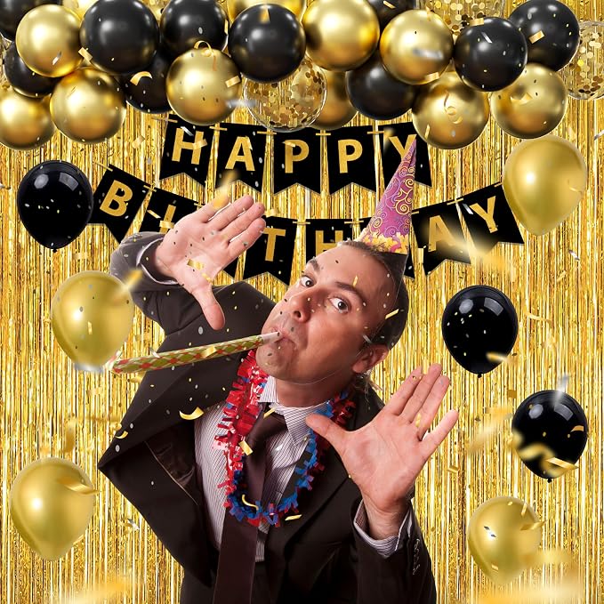 Gold Birthday Party Decorations Kit for Men,3pcs birthday Decorations for Men boys black and gold Balloon Boxes Birthday Party Favors