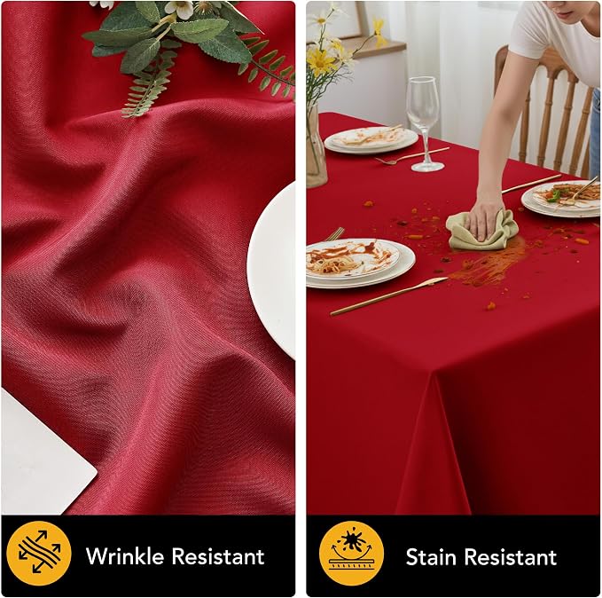10-Pack Red Tablecloths for Rectangle Tables, 60 x 84 Inches, Stain-Resistant Polyester Fabric for 4 Foot Tables - Washable Table Covers for Weddings, Banquets, Birthday Parties, Events