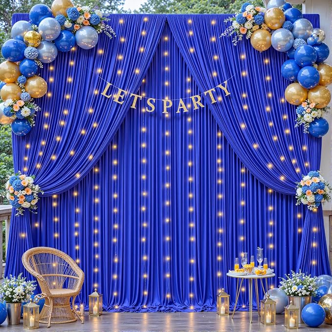 6 Panels Royal Blue Backdrop Curtains - Wrinkle Free Fabric Backdrop Curtain for Photoshoot, 10FT Wedding Party Photo Backdrop Drapes for Birthday Baby Shower Photography Stage Background Decorations