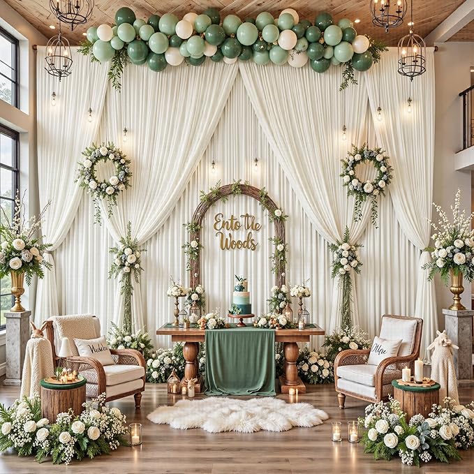 50ft x 12ft Wrinkle Free Ivory Backdrop Curtains for Parties, 10 Panels Silky 12FT Long Photo Backdrop Drapes Back Drop Cloth for Wedding Birthday Photography Background Decor