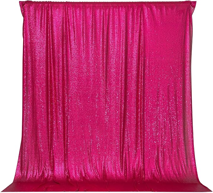 PartyDelight Hot Pink Sequin Backdrop Curtains 6x8ft | 3mm stitched sequin curtain with 4 inch rod pocket for 6x8ft photo booth wall ceremony backdrop party wall and stage display