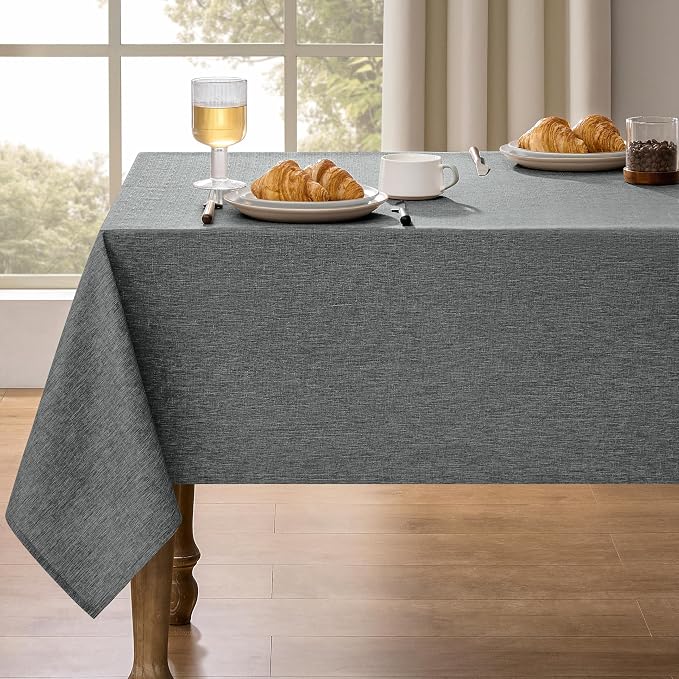 Decorelia Faux Linen Farmhouse Table Cloth 60"x104" for 6 ft Rectangle Table, Dark Grey Waterproof Outdoor Washable Cloth Tablecloth for Rectangular Dining Room Kitchen Outdoor Party Restaurant Table