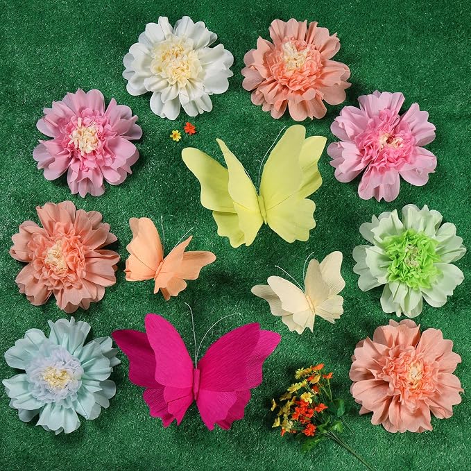 SUNBEAUTY Giant Paper Flowers Large Hanging Butterfly Decorations 10‘’ 17‘’ 3D Paper Butterfly Pastel Tissue Paper Flower Decorations for Girls Women Birthday Spring Garden Garden Wedding Party Decor