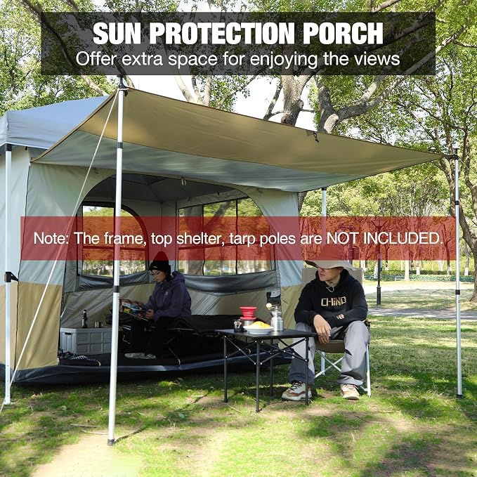 REDCAMP Cube Inner Tent for 10'x10' Pop Up Canopy - 118" L x 118" W x 78" H, Converts Straight Leg Canopy into Camping Tent, Fully Vented Roof, 4-6 Person Khaki (Frame/Shelter NOT Included)