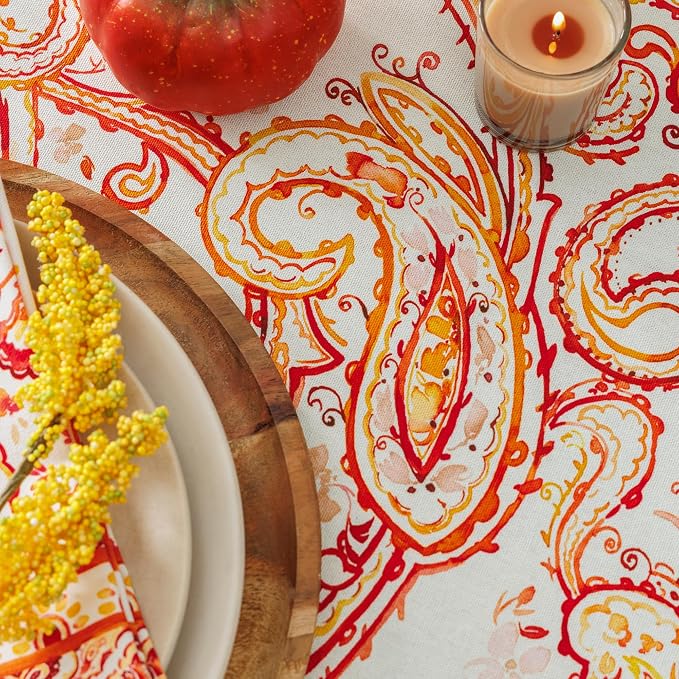 Maison d' Hermine Table Cloth Rectangle Table 100% Cotton 70 x 108 Inches Fall Tablecloth Reusable Everyday Use for Thanksgiving Christmas Decorations Dining Farmhouse Party (Palatial Paisley)