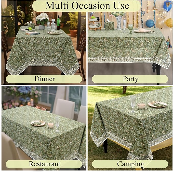 Ridhi Block Print Nostalgic Naturals Rectangle Cotton Tablecloth 120" x 60" Reusable Table Cover Decorative Everyday Use for Dining, Farmhouse, Home Gift for Spring, Easter, Summer