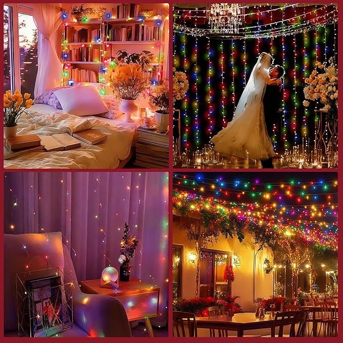Christmas String Lights Indoor Outdoor Clear Wire, 500 LED 164FT Multicolor Christmas Lights Outdoor for Bedroom 8 Mode, Twinkle Fairy Light Plug in for Home Wedding Tree Yard Patio Decor