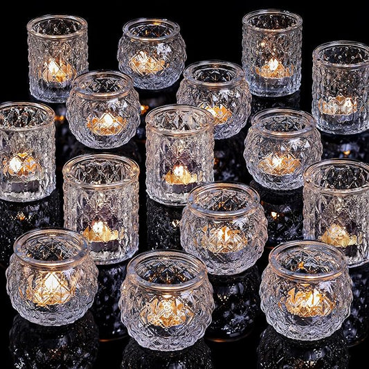 DARJEN Clear Votive Candle Holders Set of 36- Round Glass Candle Holders Bulk for Tea Light Candle, Embossed Candle Votives for Wedding Centerpiece, Various Parties & Home Decor