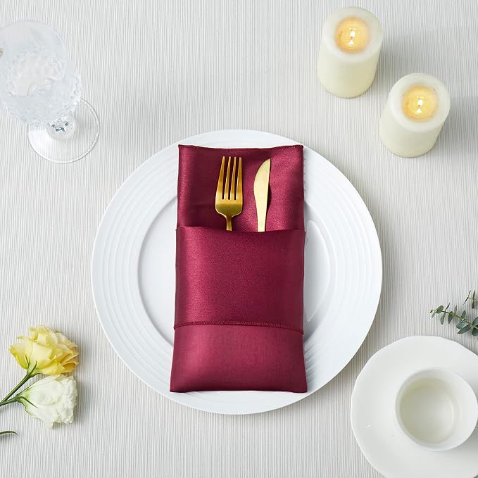 100 Pack Square Satin Dinner Napkins, 20x20 Inches Silky Soft Smooth Table Cloth Napkins for Restaurant Weddings Banquet Party Decoration, Burgundy