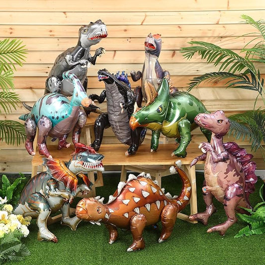 Vinsot 8 Pack 39 Giant Inflatable Dinosaur Toy for Birthday Party Decorations 3D Dinosaur Balloons Self Standing Dino Aluminum Foil Balloons for Garden Jungle Party Gift Photo Prop Supplies(Classic)