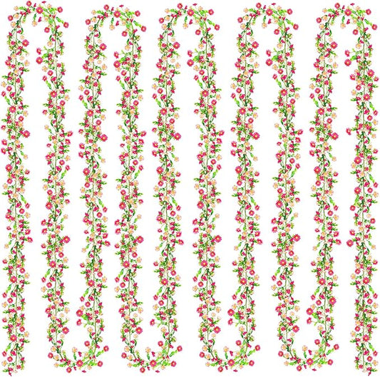 6 Pack Spring Flower Garland, 40.8 Ft Silky Artificial Pink Garland with Pink Daisy and Vine, Floral Garlands Decoration for Room Wall, Flower Themed Party, Wedding Supplies