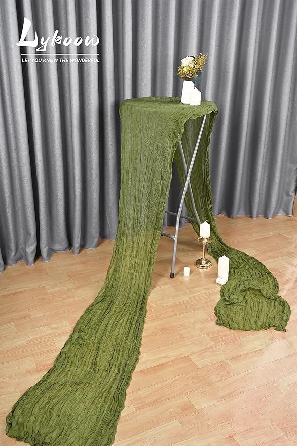 10 Packs Cheesecloth Table Runner Olive Green, 10Ft x 35" Army Green Rustic Gauze Boho Wedding Table Runner Decoration