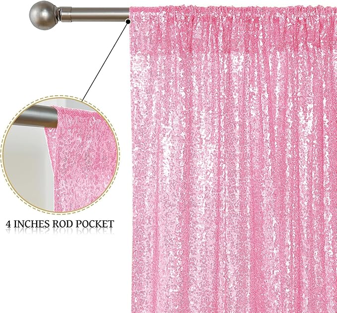 Sugargirl Matte Pink Sequin Backdrop Curtain 6 Panels 2FTx8FT Glitter Matte Pink Background Drapes Sparkle Photography Backdrop for Party Wedding Birthday Wall Decoration