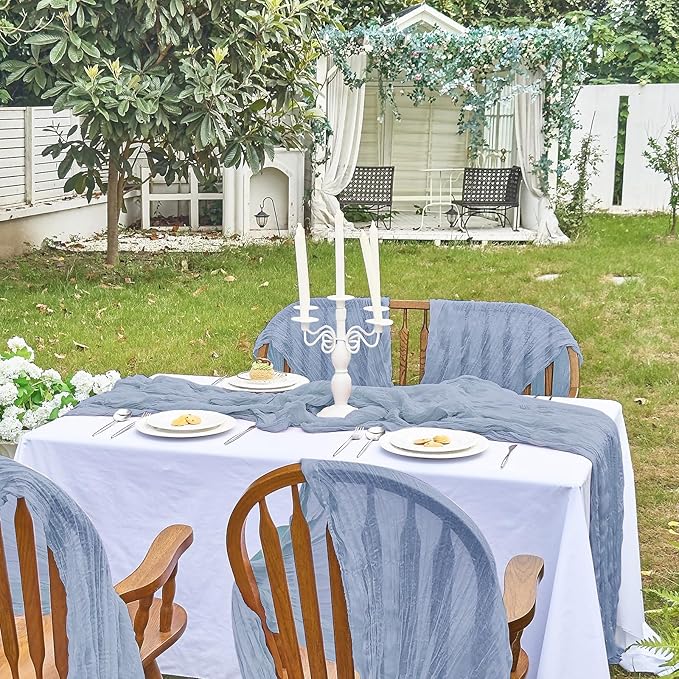 IVAPUPU 6 Pcs Cheesecloth Table Runner - 10ft Dusty Blue Spring Boho Gauze Cheese Cloth Table Runners for Baby Shower Decorations Wedding Party Garden Farmhouse Decor