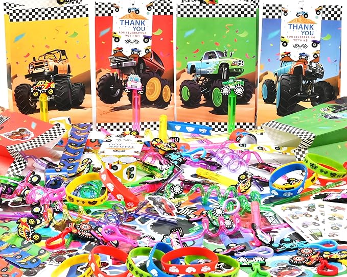 PLOUGVI 232 PCS Party Favors for Truck Birthday Decorations Supplies Truck Party Stuff for Party Goodie Bag Stuffer Pinata Filler Gifts