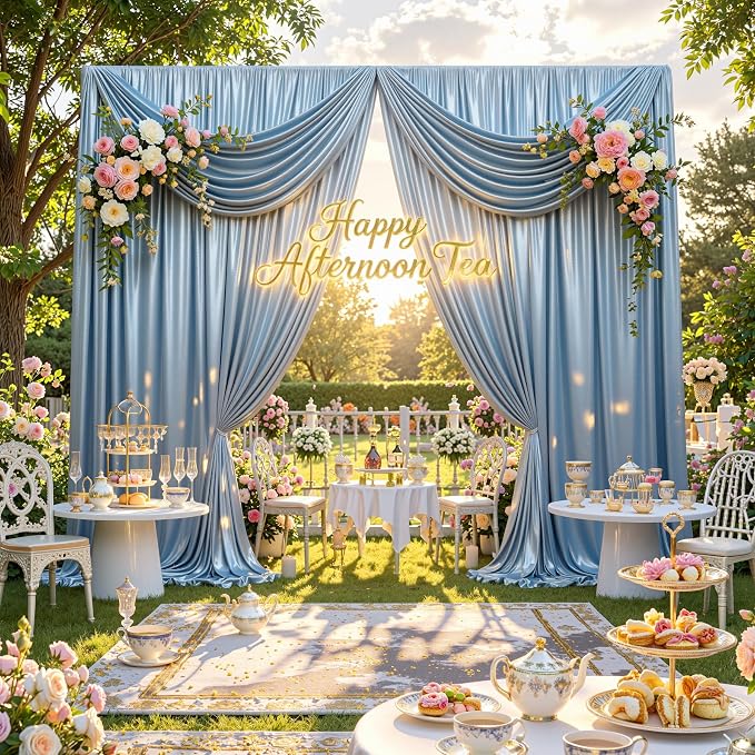 10x10ft Dusty Blue Sequin Backdrop Curtains, Wrinkle Free Glitter Backdrop Drapes for Wedding Parties Photography Stage Decor, Non-Shedding 2 Panels Set (5x10ft Each)