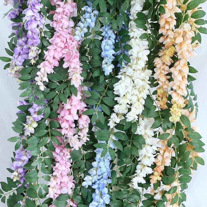 1pc/2pcs Encrypted Flower Vine Wisteria Artificial Flowers Garland,White Wisteria Hanging Flower Garland Decorations for Home Garden Outdoor Ceremony Wedding Arch Decoration (Champagne Color, 1pc)