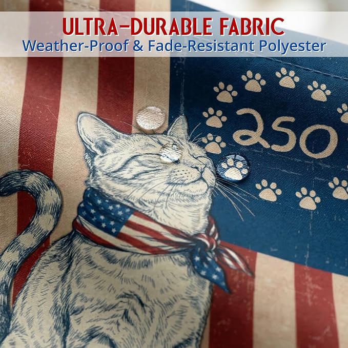 FLAGWIX 250 Years Anniversary Cat Flag - Polyester Double-sided Yard Flags For Outside House Flag (29.5" x 39.5") - 4th of July Decorations for Home Yard Garden Decor Banner, Gifts For Men Women