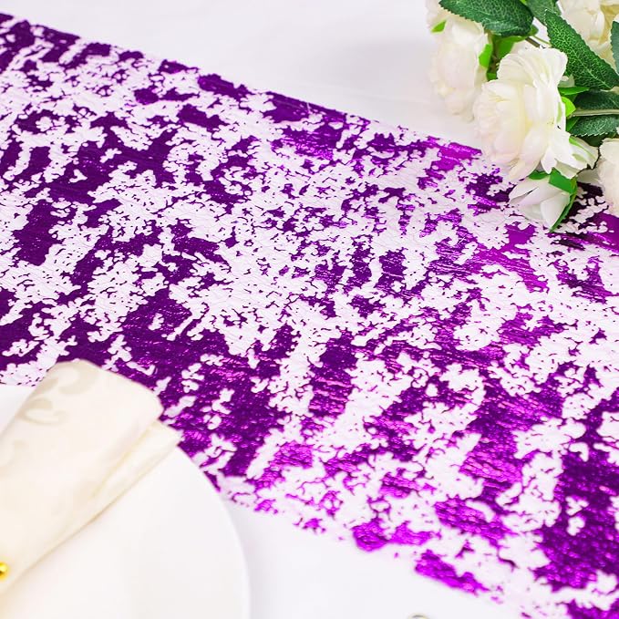 Snowkingdom Purple Table Runner, Sequin Glitter Foil Metallic Thin Mesh Runners Roll 11 Inch x 49 Feet, Fit for Romantic Wedding Bridal Shower Birthday Anniversary, Purple Party Table Decorations