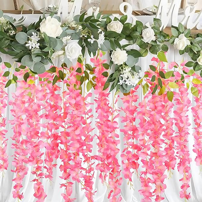 5 Pack Dark Pink Wisteria Hanging Flowers Garland, 3.77 Feet Artificial Flower Vines, Fake Wisteria, Artificial Vines Hanging Garland for Backdrop Outdoor Yard Garden Decor