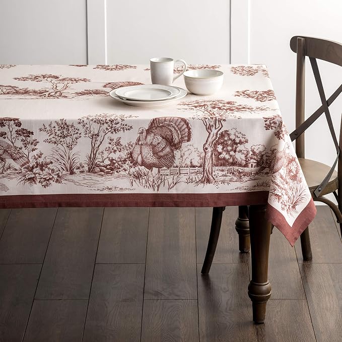 Maison d' Hermine Table Cloth Rectangle Table 100% Cotton 70 x 108 Inches Fall Tablecloth Reusable Everyday Use for Thanksgiving Christmas Decorations Dining Farmhouse Party (Holy Jouy - Brown)